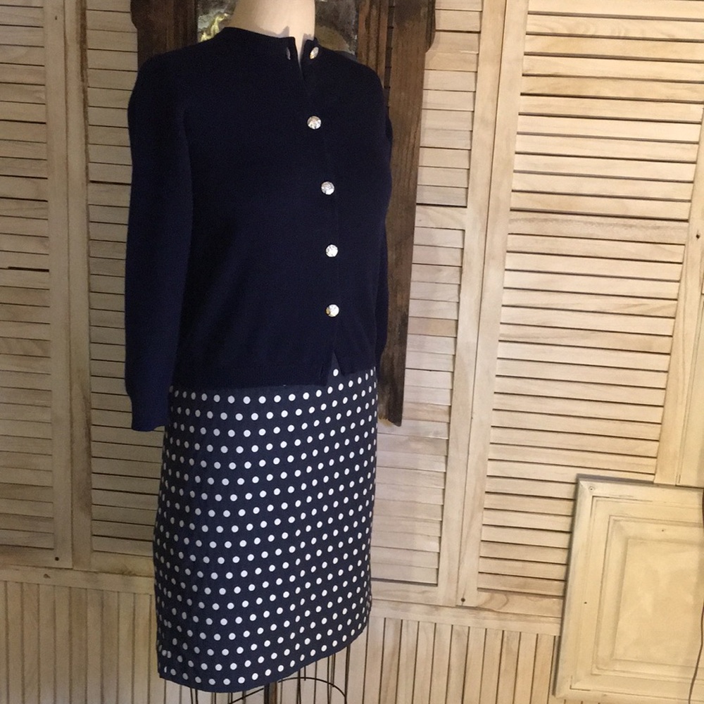 Charter Club Navy Polka Dot Pencil Skirt lined 16